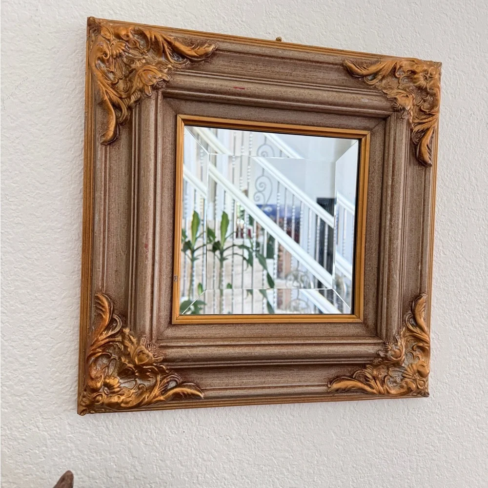 Vintage Look Ornate Gold Tone Fancy Victorian Designs Framed Wood Mirror